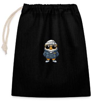 Owl Winter - Closable cotton gift bag (25x30cm) - black - Front
