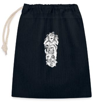 Trois singes - Sac cadeau en coton avec cordon (25 x 30 cm) - bleu marine - Devant