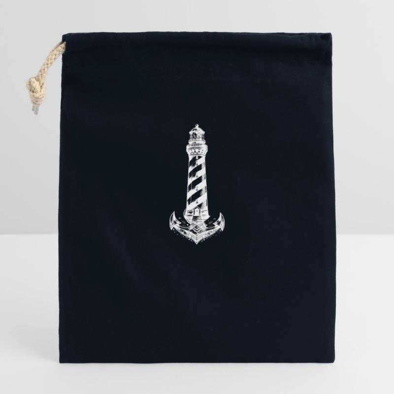 Conception d’ancre de phare côtier à rayures obliques Sac cadeau en coton avec cordon (25 x 30 cm)