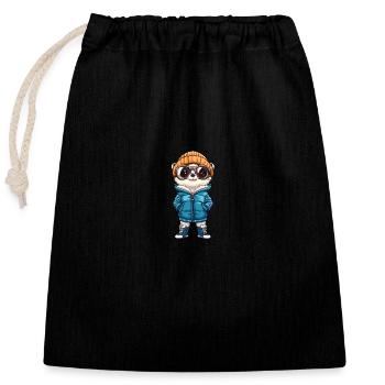 Meerkat Winter - Closable cotton gift bag (25x30cm) - black - Front