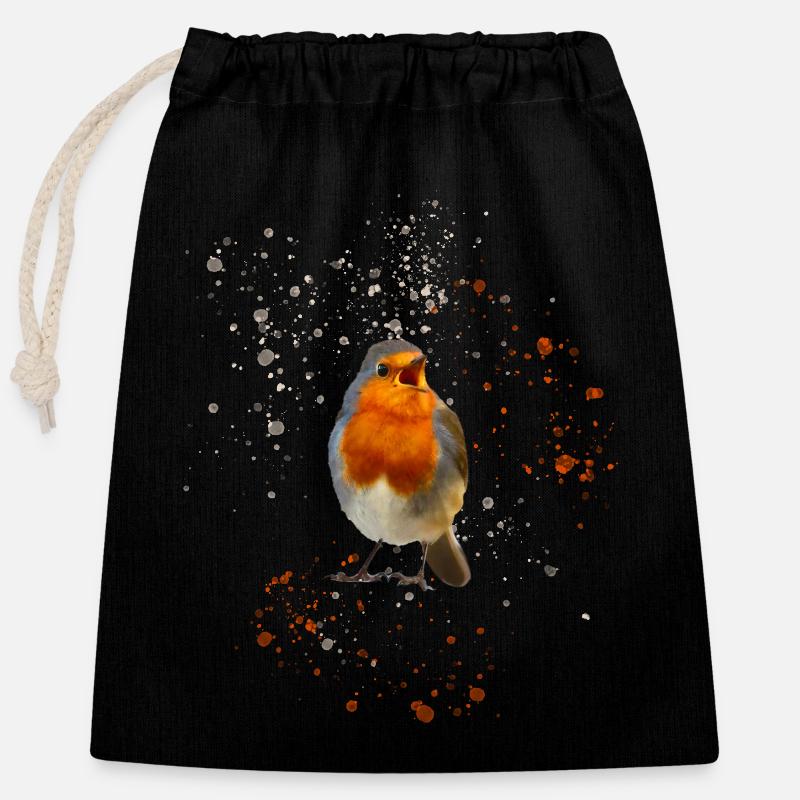 cute chirping robin Robin - Closable cotton gift bag (25x30cm) - black