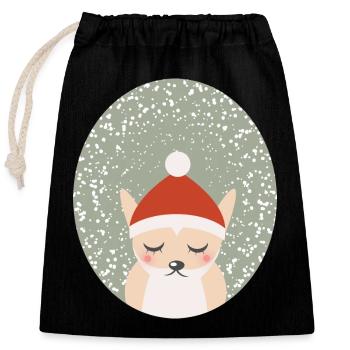 niedlicher Fuchs mit Santa Claus Weihnachtsmütze - Verschließbarer Geschenkbeutel aus Baumwolle (25x30cm) - Schwarz - Vorne