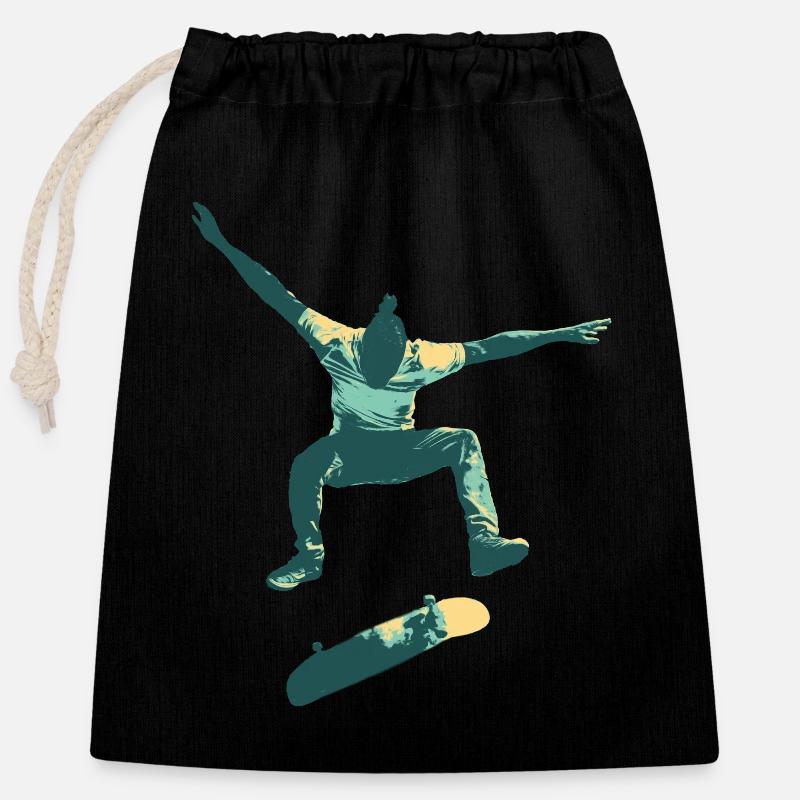 Skatboarder jumping - Closable cotton gift bag (25x30cm) - black