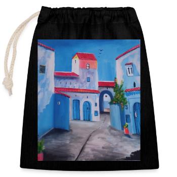 Chefchaoun the Blue city - Sac cadeau en coton avec cordon (25 x 30 cm) - noir - Devant