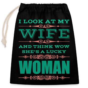 Macho Great Man, Woman Who Be Happy - Closable cotton gift bag (25x30cm) - black - Front
