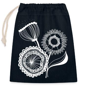 Gezeichnete Blumen in edlem weiß - Verschließbarer Geschenkbeutel aus Baumwolle (25x30cm) - Navy - Vorne