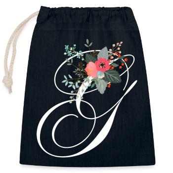 Lettre g fleuris - Sac cadeau en coton avec cordon (25 x 30 cm) - bleu marine - Devant