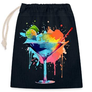 Cocktail 2 - Sac cadeau en coton avec cordon (25 x 30 cm) - bleu marine - Devant