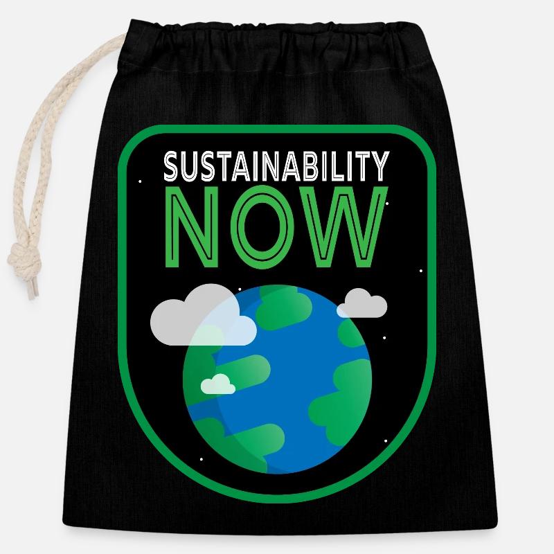 Sustainability Patch Sustainability Earth illustration - Sac cadeau en coton avec cordon (25 x 30 cm) - noir