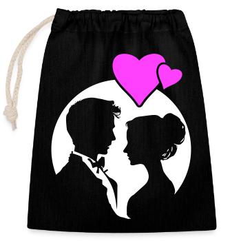 Ehepaar Hochzeit Silhouette - Verschließbarer Geschenkbeutel aus Baumwolle (25x30cm) - Schwarz - Vorne