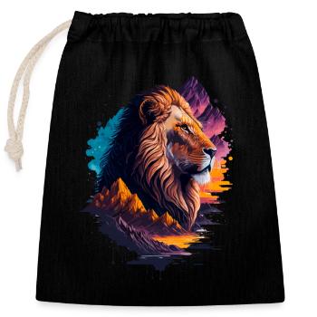 Abstract illustration of lion - Closable cotton gift bag (25x30cm) - black - Front