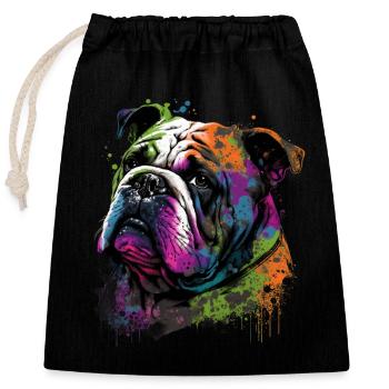 Bouledogue anglais Pop Art I Dog Lover I Splash Art - Sac cadeau en coton avec cordon (25 x 30 cm) - noir - Devant