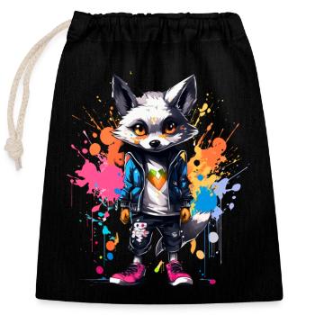 Fox in the Art House: A Crafted Tee Full of Flair! - Closable cotton gift bag (25x30cm) - black - Front