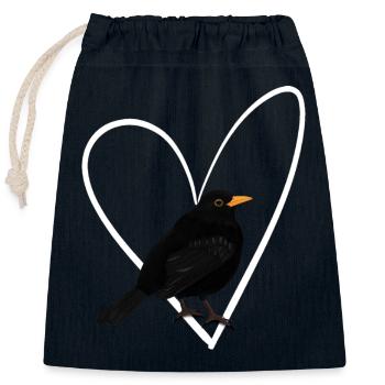 Blackbird, Heart, Bird, Birdwatcher, Songbird - Closable cotton gift bag (25x30cm) - navy - Front