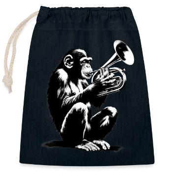 Monkey Orchestra Trumpet Street Art Banksy Stylelet - Closable cotton gift bag (25x30cm) - navy - Front