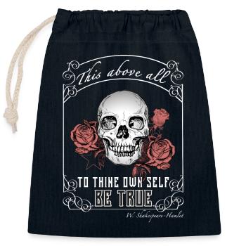 La citation d’Hamlet « sois vrai » - l’académie sombre - Sac cadeau en coton avec cordon (25 x 30 cm) - bleu marine - Devant