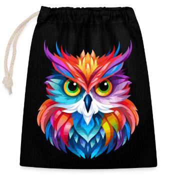 Conception de hibou - Sac cadeau en coton avec cordon (25 x 30 cm) - noir - Devant