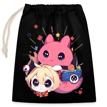 Teenage Animal Dinosaur Monster Hamster Pink Head - Closable cotton gift bag (25x30cm) - black - Front