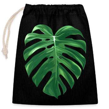 Monstera Blatt - Verschließbarer Geschenkbeutel aus Baumwolle (25x30cm) - Schwarz - Vorne