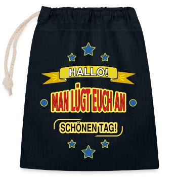 HALLO! MAN LÜGT EUCH AN. SCHÖNEN TAG! - Closable cotton gift bag (25x30cm) - navy - Front