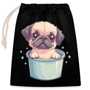 Pug Bath - Closable cotton gift bag (25x30cm) - black - Front