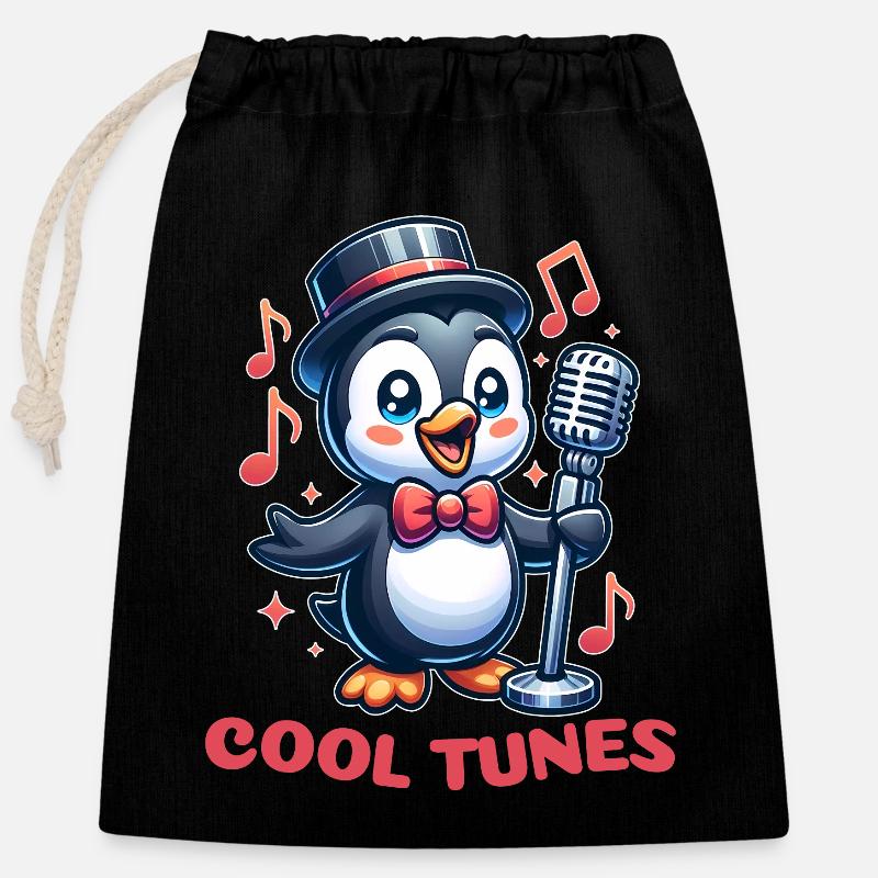 Penguin Jazz Singer - Closable cotton gift bag (25x30cm) - black