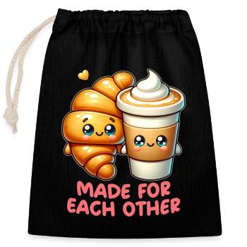 Cappuccino et croissants - Sac cadeau en coton avec cordon (25 x 30 cm) - noir - Devant