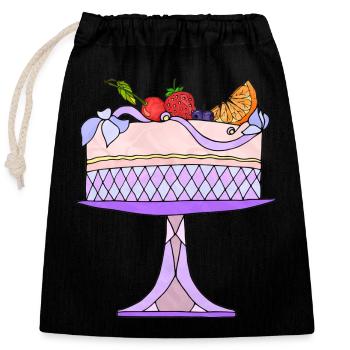 Kuchen - Verschließbarer Geschenkbeutel aus Baumwolle (25x30cm) - Schwarz - Vorne