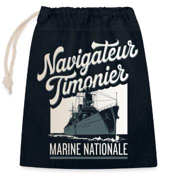 Navigateur Timonier Marine Nationale - Sac cadeau en coton avec cordon (25 x 30 cm) - bleu marine - Devant