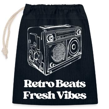Retro Beats, Fresh Vibes - Closable cotton gift bag (25x30cm) - navy - Front