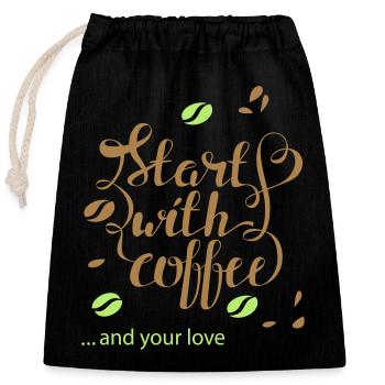 start with coffee and your love - Closable cotton gift bag (25x30cm) - black - Front