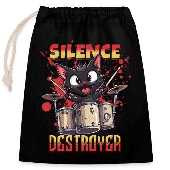 Schlagzeug Drums Silence Destroyer Katze Lustig - Verschließbarer Geschenkbeutel aus Baumwolle (25x30cm) - Schwarz - Vorne
