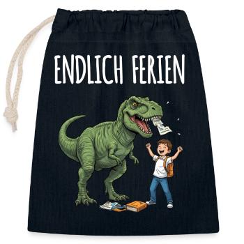 Endlich Ferien Dino Spaß - Verschließbarer Geschenkbeutel aus Baumwolle (25x30cm) - Navy - Vorne
