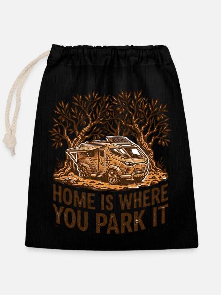 Home Is Where You Park It - Verschließbarer Geschenkbeutel aus Baumwolle (25x30cm) - Schwarz