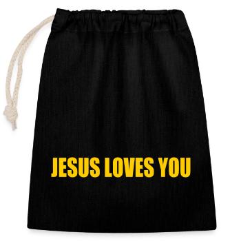 Jesus loves you - Closable cotton gift bag (25x30cm) - black - Front