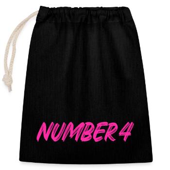 Number 4 - four - fourth - fourth - 4 - number 4 - Closable cotton gift bag (25x30cm) - black - Front