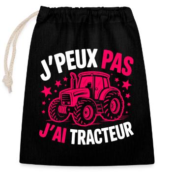I can't, I have tractor–Proud to be a farmer - Closable cotton gift bag (25x30cm) - black - Front