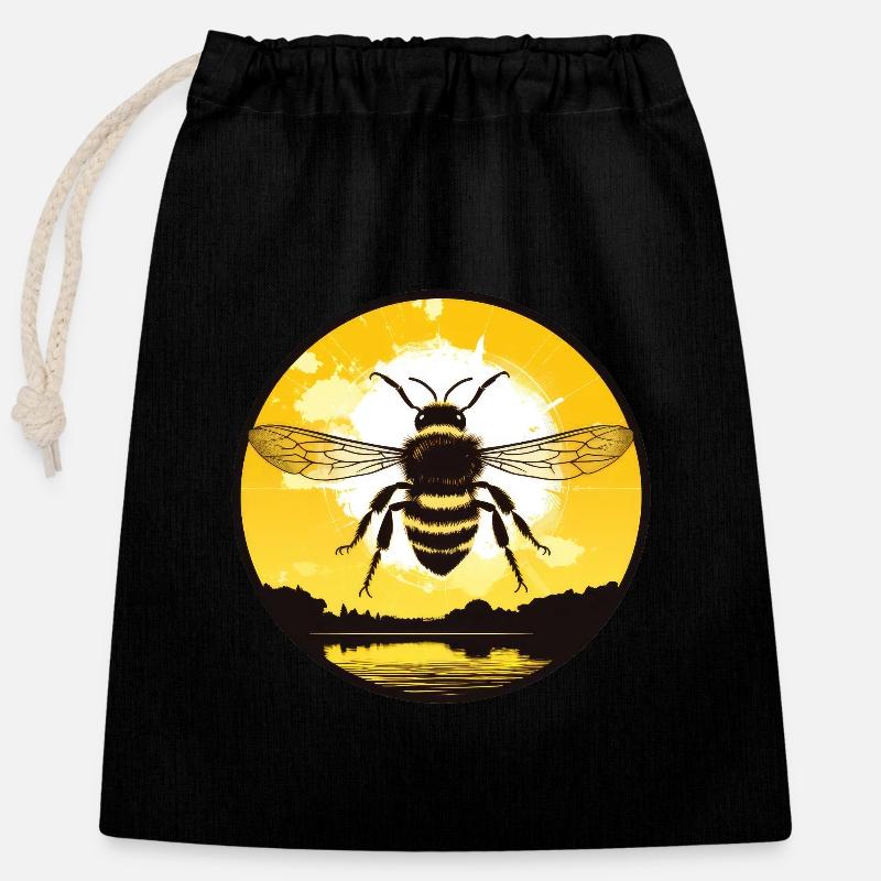 Abeille - Sac cadeau en coton avec cordon (25 x 30 cm) - noir