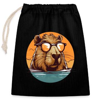 Capybara - Verschließbarer Geschenkbeutel aus Baumwolle (25x30cm) - Schwarz - Vorne