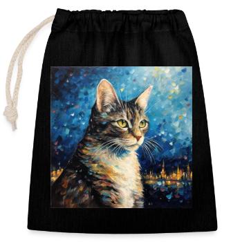 Katze, katzenmotiv - Verschließbarer Geschenkbeutel aus Baumwolle (25x30cm) - Schwarz - Vorne