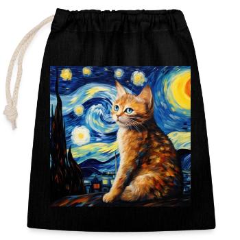 Cat, Cat Motif - Closable cotton gift bag (25x30cm) - black - Front