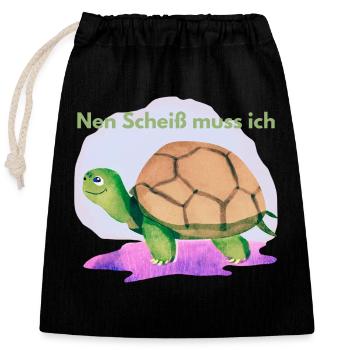Cassiopeia kennt den Weg – 'Nen Scheiß muss ich!“ - Verschließbarer Geschenkbeutel aus Baumwolle (25x30cm) - Schwarz - Vorne
