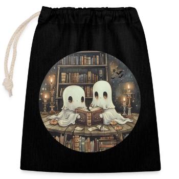 Ghost Reading Book Library - Closable cotton gift bag (25x30cm) - black - Front