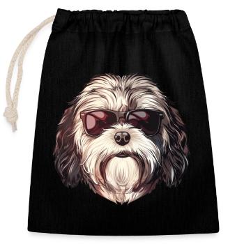 Havanese, Dog, Sunglasses, Summer - Closable cotton gift bag (25x30cm) - black - Front