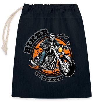 BIKER TO DEATH - Closable cotton gift bag (25x30cm) - navy - Front