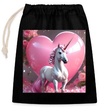 Unicorn pink heart - Closable cotton gift bag (25x30cm) - black - Front