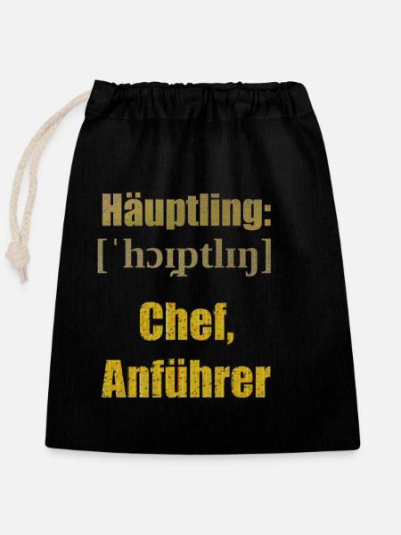 häuptling chef - Verschließbarer Geschenkbeutel aus Baumwolle (25x30cm) - Schwarz