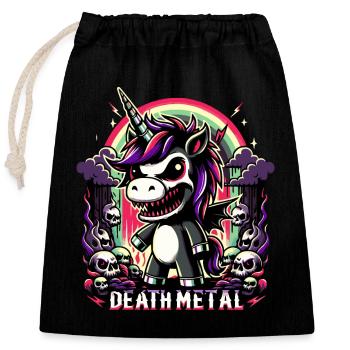 DEATH METAL UNICORN - Verschließbarer Geschenkbeutel aus Baumwolle (25x30cm) - Schwarz - Vorne