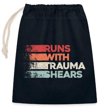 Runs With Trauma Shears - Erste Hilfe Geschenk - Verschließbarer Geschenkbeutel aus Baumwolle (25x30cm) - Navy - Vorne
