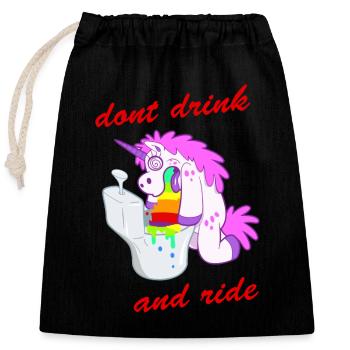 dont drink and ride unicorn - Verschließbarer Geschenkbeutel aus Baumwolle (25x30cm) - Schwarz - Vorne